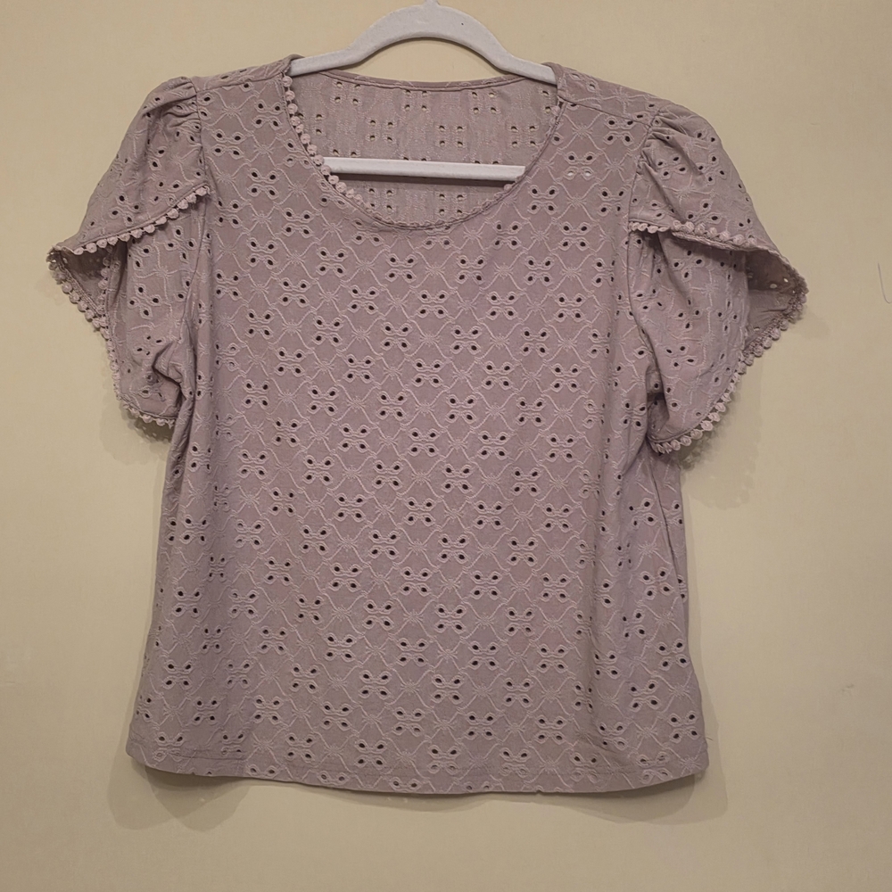SHEIN Mauve Eyelet Puff Sleeve Blouse Size M